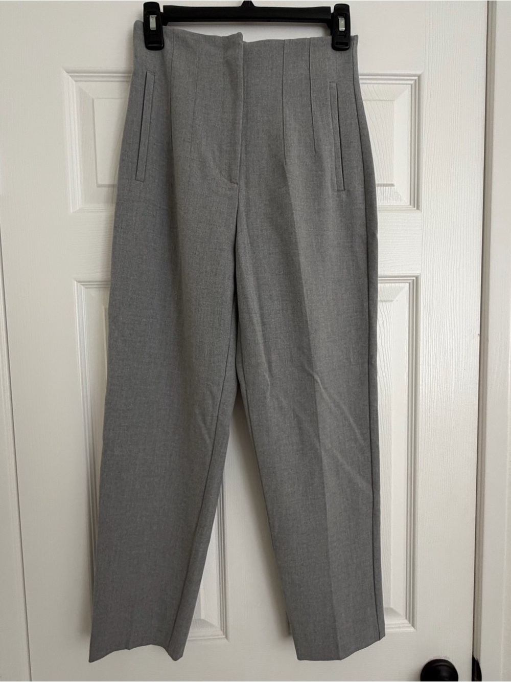 ZARA High Waisted Gray Tailored Straight Leg Trousers Size Small - Picture 2 of 5